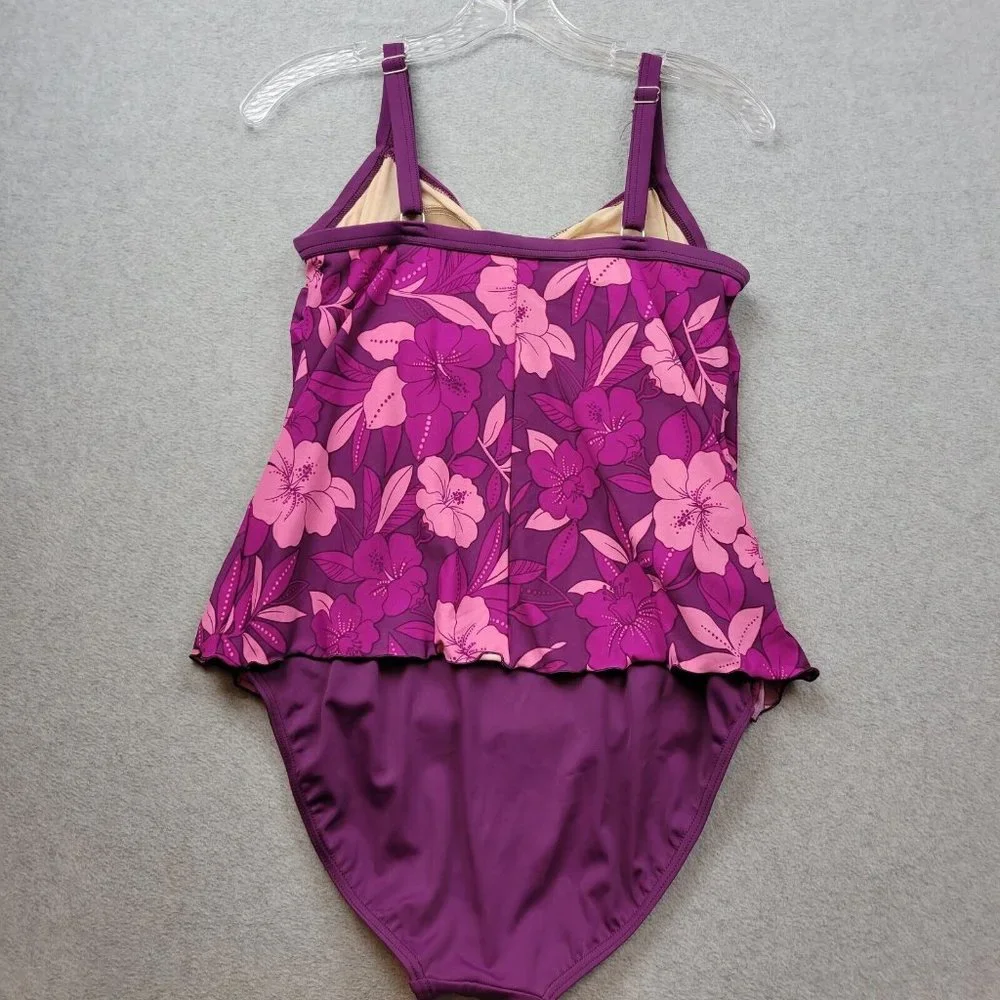 L.L. Bean Purple and Pink Floral One Piece Swimsuit - Picture 2 of 10